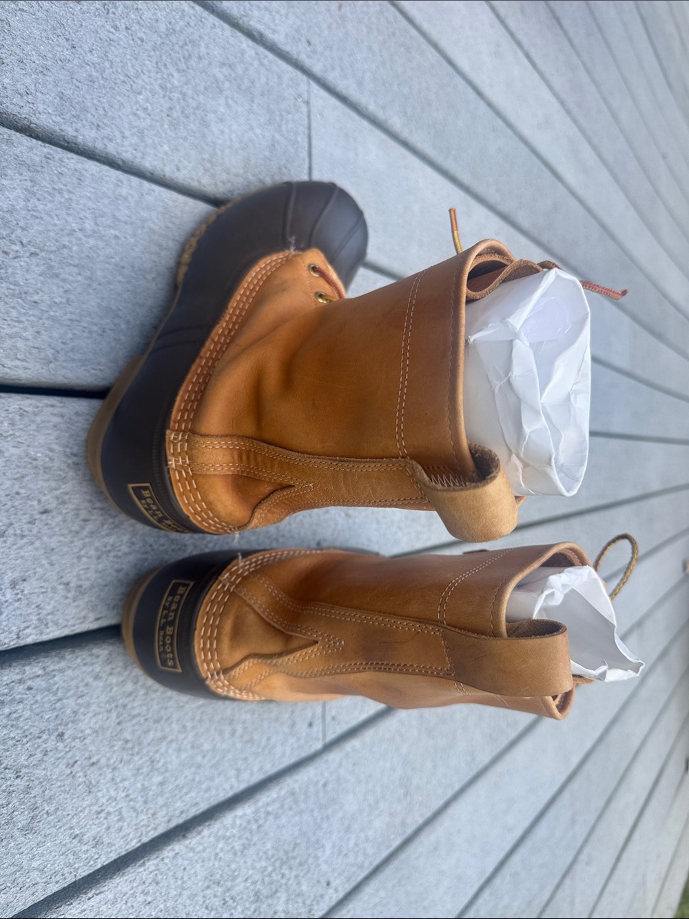 L.L. Bean Tan and Brown Leather Waterproof Duck Boots